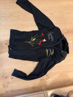Cactus Jack by Travis Scott Black Embroidered Floral Zip Hoodie
